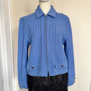 St. John Collection by Marie Gray Santana Knit Blue Ribbed Cardigan Size 4